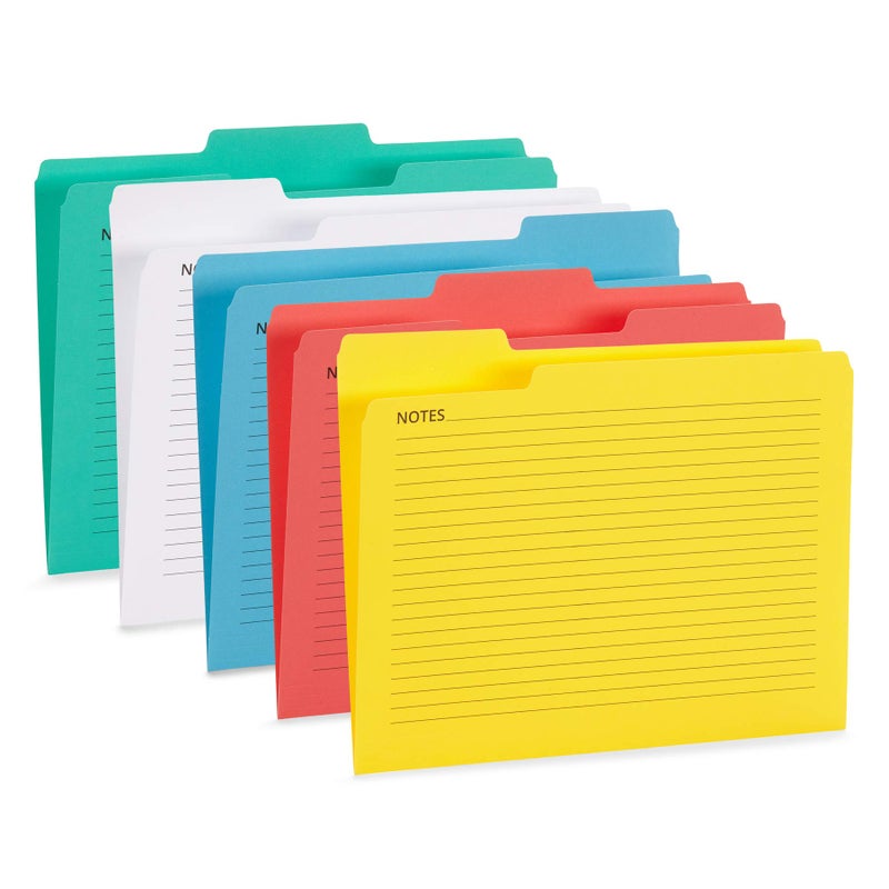 Blue Summit Supplies 25 Notes File Folders, Letter Size, Assorted Colors, File Folders with Lines, 1/3 Cut Tab Top, Great for Organizing and Easy File Storage, 25 Pack - Image 1